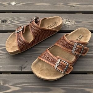 Myra Brown Tooled Leather Western Sandals with Buckles Size 8
